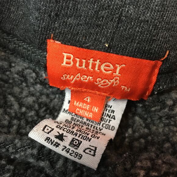 Butter Super Soft Girls Logo Fleece Elastic Waist Black Sweat Shorts Size 4 - Picture 3 of 4